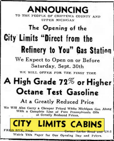 City Limits Cabins - Sept 1939 Opening Ad
